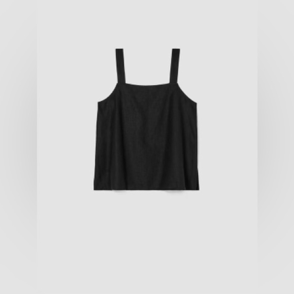 Eileen Fisher Top Women’s XL 100% Linen Organic Handkerchief Linen Tank Black